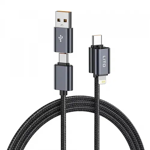 Cablu Date/Incarcare Lito LD21, USB-C/USB-A - USB-C/Lightning, 100W, 1m