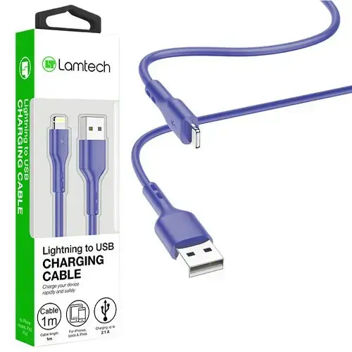 Cablu Date si Incarcare Lamtech, USB la Lightning, 2.1A, 1m, Albastru