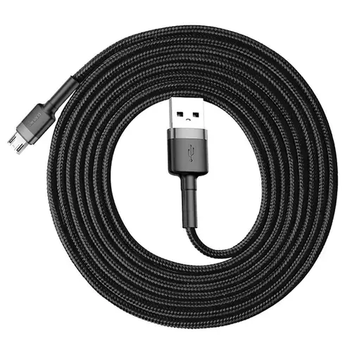 Cablu Date si Incarcare Ultrarezistent Mesh Textil Baseus Cafule Micro, USB la Micro USB, Negru, Ultra Rezistent, 2 Metri
