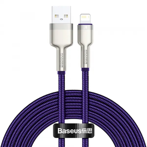 Cablu Date si Incarcare USB-A - Lightning Baseus Cafule Metal Series, 18W, 2m, Mov CALJK-B05