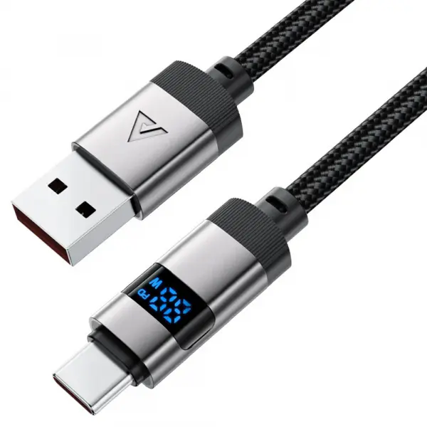 Cablu Date si Incarcare USB-A - USB-C Acefast C15-04 Display, 66W, 1.2m, Negru