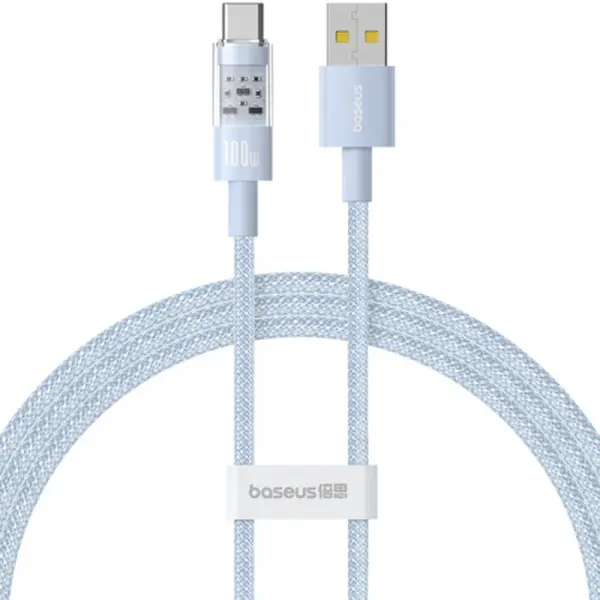 Cablu Date si Incarcare USB-A - USB-C Baseus Gem, 100W, 2m, Bleu P10373002311-01