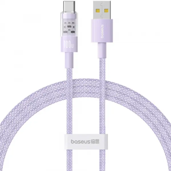 Cablu Date si Incarcare USB-A - USB-C Baseus Gem, 100W, 2m, Mov P10373002511-01