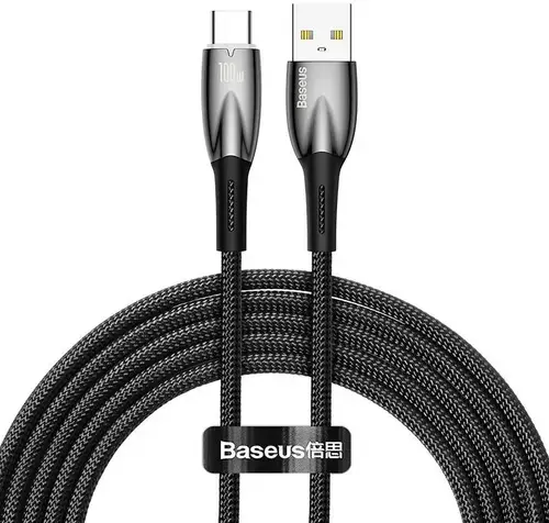 Cablu Date si Incarcare USB-A - USB-C Baseus Glimmer Series, 100W, 2m, Negru CADH000501