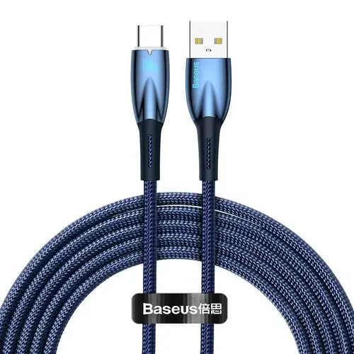 Cablu Date si Incarcare USB-A - USB-C Baseus Glimmer Series, 100W, 2m, Albastru CADH000503