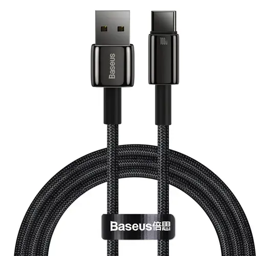 Cablu Date si Incarcare USB-A - USB-C Baseus Tungsten, 100W, 1m, Negru CAWJ000001