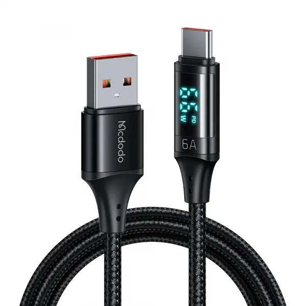 Cablu Date si Incarcare USB-A - USB-C McDodo CA-1080 Display, 66W, 1.2m, Negru