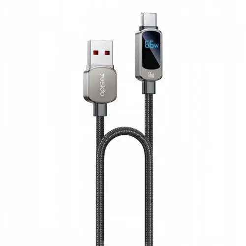 Cablu Date si Incarcare USB-A - USB-C Yesido CA128C Display, 66W, 1.2m, Negru