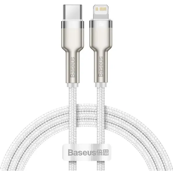 Cablu Date si Incarcare USB-C - Lightning Baseus Cafule Metal Series, 20W, 2m, Alb CATLJK-B02