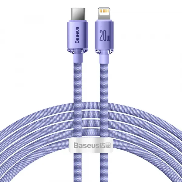 Cablu Date si Incarcare USB-C - Lightning Baseus Crystal Shine Series, 20W, 2m, Mov CAJY000305
