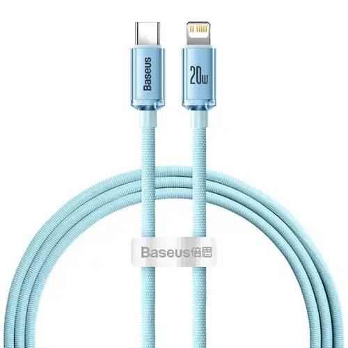 Cablu Date si Incarcare USB-C - Lightning Baseus Crystal Shine, 20W, 1.2m, Albastru CAJY001303