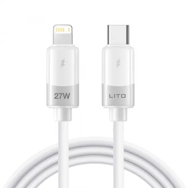 Cablu Date si Incarcare USB-C - Lightning Lito LD07, 27W, 1m, Alb