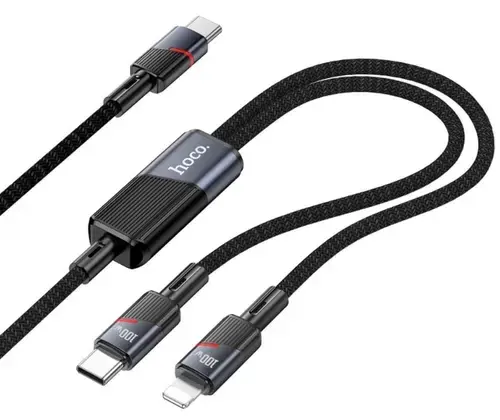 Cablu Date si Incarcare USB-C - Lightning / USB-C HOCO U139 2in1, 100W, 1.2m, Negru