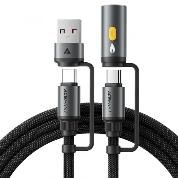 Cablu Date si Incarcare USB-C / USB-A - USB-C / Bricheta Electrica Acefast J6, 60W, 1.2m, Negru