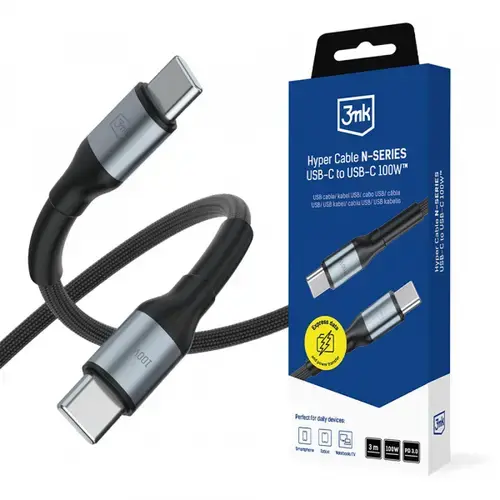 Cablu Date si Incarcare USB-C - USB-C 3MK Hyper N, 100W, 3m, Negru