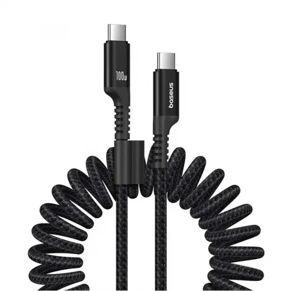 Cablu Date si Incarcare USB-C - USB-C Baseus Fish Eye Spring, 100W, 1m, Negru P10320203111-00