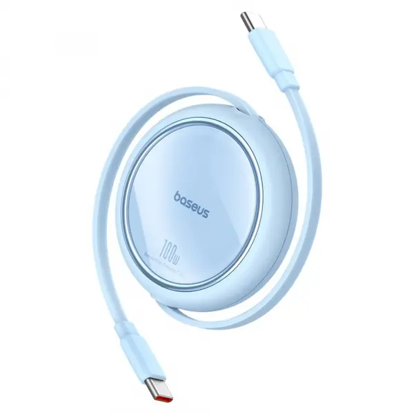 Cablu Date si Incarcare USB-C - USB-C Baseus Free2Draw Mini Retractable, 100W, 1m, Bleu P10364500311-00