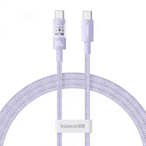 Cablu Date si Incarcare USB-C - USB-C Baseus Gem, 100W, 1m, Mov P10373000511-00