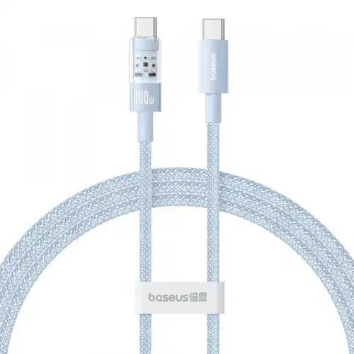 Cablu Date si Incarcare USB-C - USB-C Baseus Gem P10373000311-00, 100W, 1m, Albastru