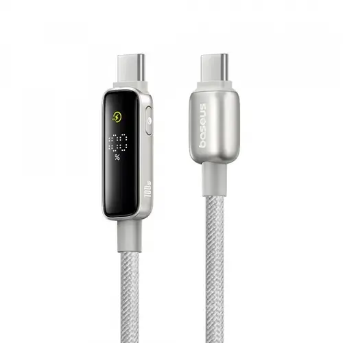 Cablu Date si Incarcare USB-C - USB-C Baseus P10381802851-00 Vipow Display, 100W, 1m, Gri
