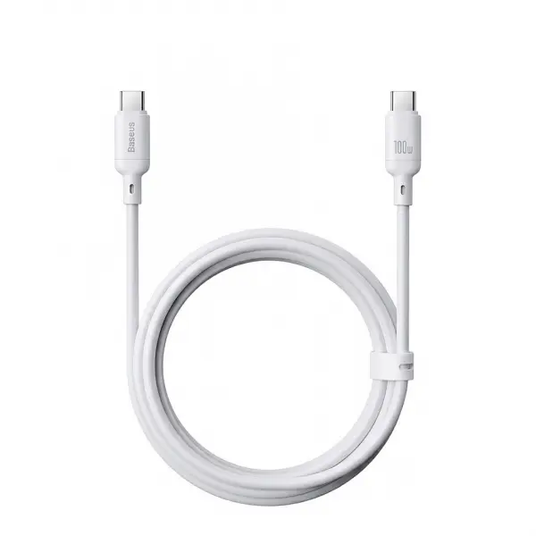 Cablu Date si Incarcare USB-C - USB-C Baseus Silky, 100W, 2m, Alb