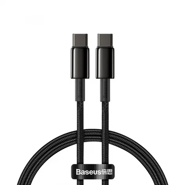Cablu Date si Incarcare USB-C - USB-C Baseus Tungsten Gold, 100W, 2m, Negru CATWJ-A01