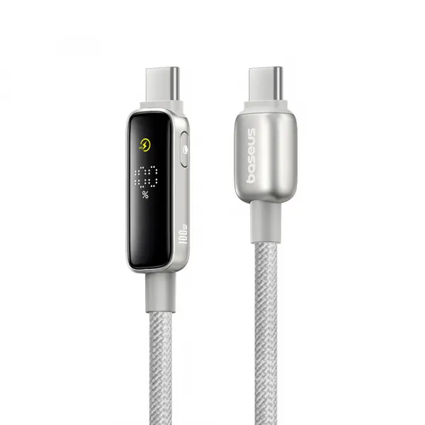 Cablu Date si Incarcare USB-C - USB-C Baseus Vipow Display, 100W, 2m, Gri P10381802851-01