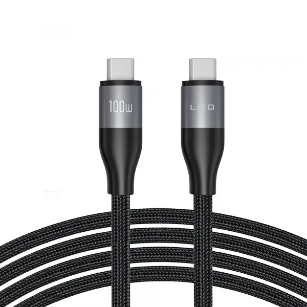 Cablu Date si Incarcare USB-C - USB-C Lito LD23CC, 100W, 1m, Gri