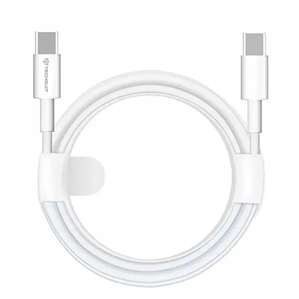 Cablu Date si Incarcare USB-C - USB-C Techsuit PCB130, 60W, 1m, Alb
