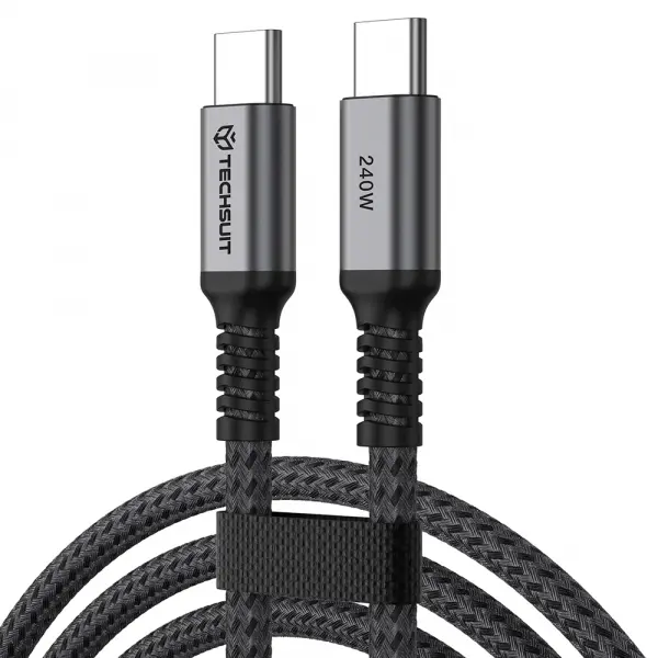 Cablu Date si Incarcare USB-C - USB-C Techsuit TitanSync Pro CX2, 240W, 1m, Gri