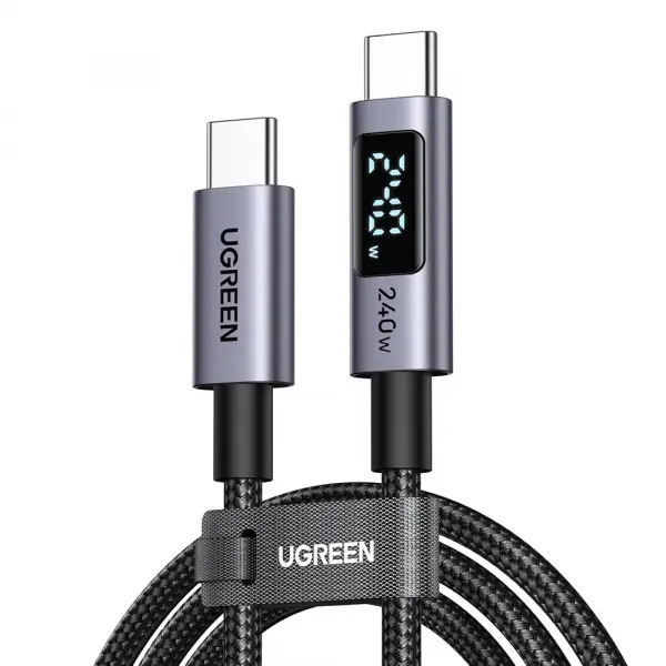 Cablu Date si Incarcare USB-C - USB-C UGREEN 65866 Display, 240W, 1m, Gri