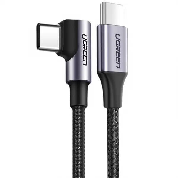 Cablu Date si Incarcare USB-C - USB-C UGREEN US255 Angled, 60W, 2m, Gri
