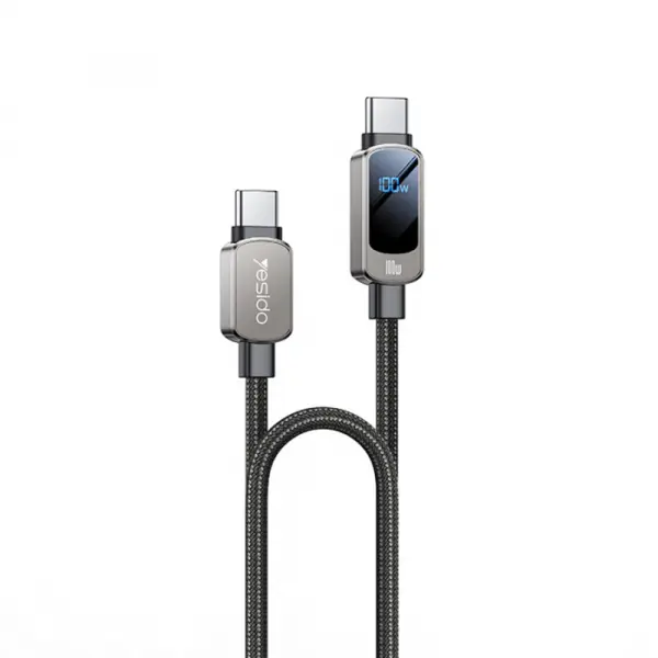 Cablu Date si Incarcare USB-C - USB-C Yesido CA179 Display, 100W, 1.2m, Negru