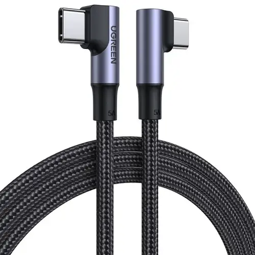 Cablu Date si Incarcare USB Type-C la USB Type-C UGREEN US335, Angled 90, 1 m, 5A, 100W, Negru
