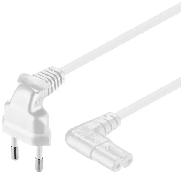Cablu de alimentare Euro la IEC C7 unghi 90 grade 3m Alb, kpspm3-90w