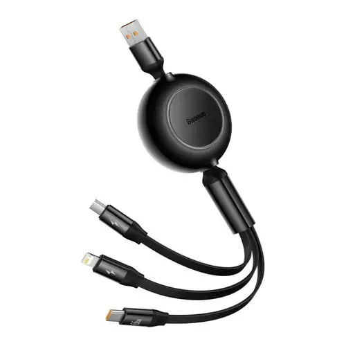Cablu de date 3 in 1 Baseus Bright Mirror 2, USB - Micro-USB/Lightning/USB Type-C, 66W, 1.1m, Negru