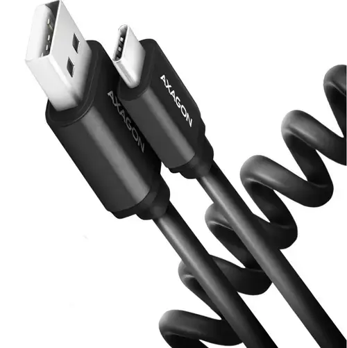 Cablu de date Axagon Twister BUCM-AM10TB, USB-C la USB-A, 0.6m, USB 2.0, 3A, 0.6m, Aluminiu (Negru)