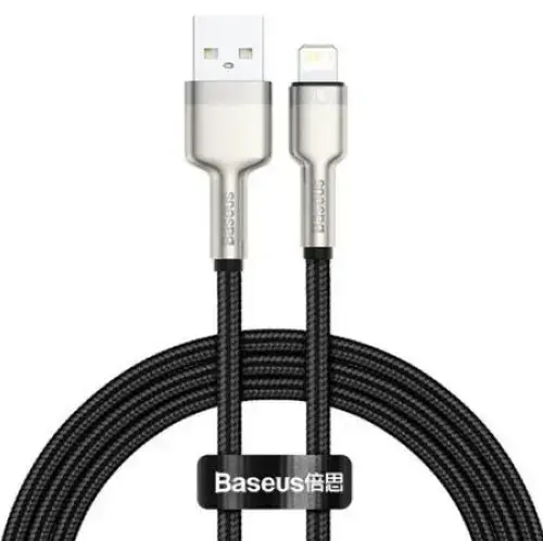 Cablu de date, Baseus Cafule, CALJK-A01, USB la Lightning, Quick Charge, 2.4A, Lungime 1m, 480 Mb/s, Negru/Gri, Tip snur acoperit cu nailon