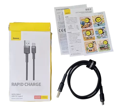 Cablu de Date Baseus Cafule CATKLF-AG1, USB la USB Type-C, 0.5 m, 3A, Negru