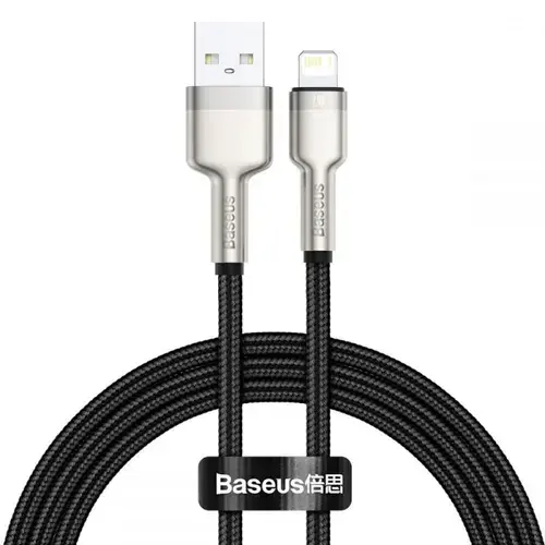 Cablu de date Baseus Cafule Metal, USB - Lightning, 18W, 2.4A, 1m, Negru