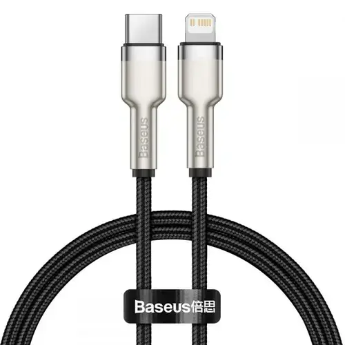 Cablu de date Baseus Cafule Metal, USB Type-C - Lightning, Power Delivery 20W, 25cm, Negru