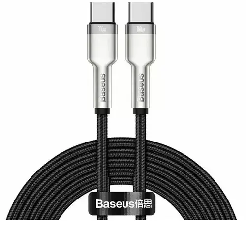 Cablu de date Baseus Cafule Series Metal USB-C la USB-C, 100W, 2m (Negru/Argintiu)