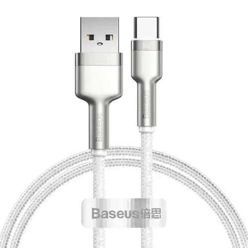 Cablu de date Baseus Cafule Series Metal USB la USB-C, 66W, 2m, Alb
