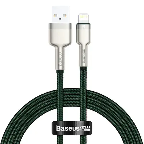 Cablu de date Baseus Cafule, USB - Lightning, 2.4A, 1 m, Verde