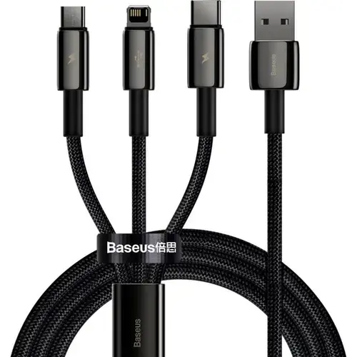 Cablu de date Baseus CAMLTWJ-01, USB - Lightning / MicroUSB / USB Type-C, 1.5 m, 3.5A, Negru