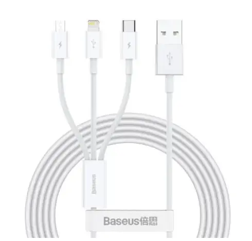 Cablu de date Baseus CAMLTYS-02 Superior 3 in 1, USB - USB Type-C/Lightning/MicroUSB, 3.5A, 1.5m, (Alb)