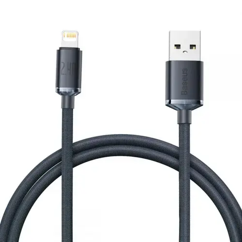 Cablu de date Baseus Crystal Shine, USB/Lightning, 2.4A, 1.2m, Negru
