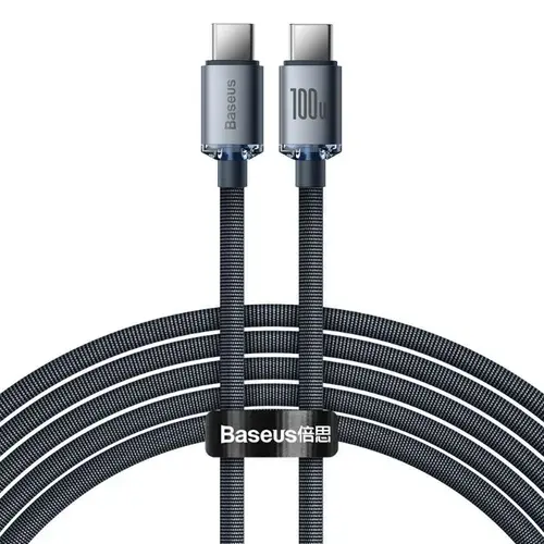 Cablu de date Baseus Crystal Shine, USB Type-C la USB Type-C, 100W, 2m, Negru