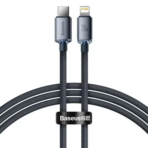 Cablu de date Baseus Crystal Shine, USB Type-C - Lightning, 20W, 1.2m, Negru