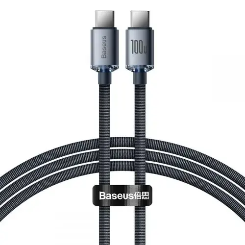 Cablu de date Baseus Crystal Shine, USB Type-C - USB Type-C, PD 100W, 3A, 1.2m, Negru